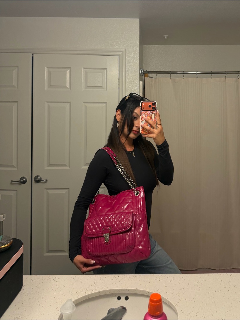 Coach Y2K Pink Quilted Patent Leather Chain Tote Bag